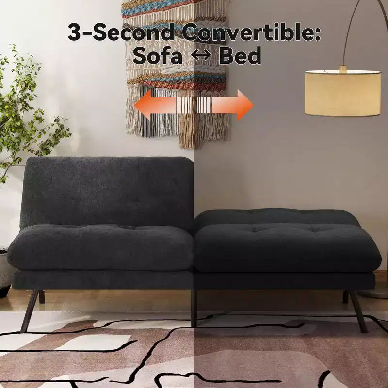 MUUEGM Sofá Cama Futón Convertible 72, Sofá de Tela de Rizo con Respaldo Ajustable y Fundas Lavables para Espacios Pequeños, Sala de Estar