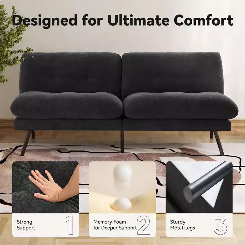 MUUEGM Sofá Cama Futón Convertible 72, Sofá de Tela de Rizo con Respaldo Ajustable y Fundas Lavables para Espacios Pequeños, Sala de Estar