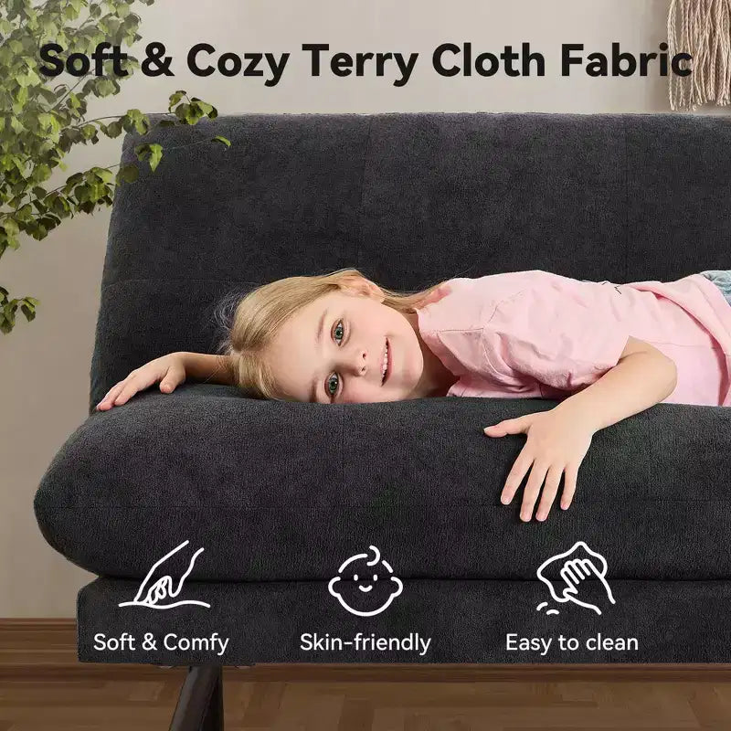 MUUEGM Sofá Cama Futón Convertible 72, Sofá de Tela de Rizo con Respaldo Ajustable y Fundas Lavables para Espacios Pequeños, Sala de Estar