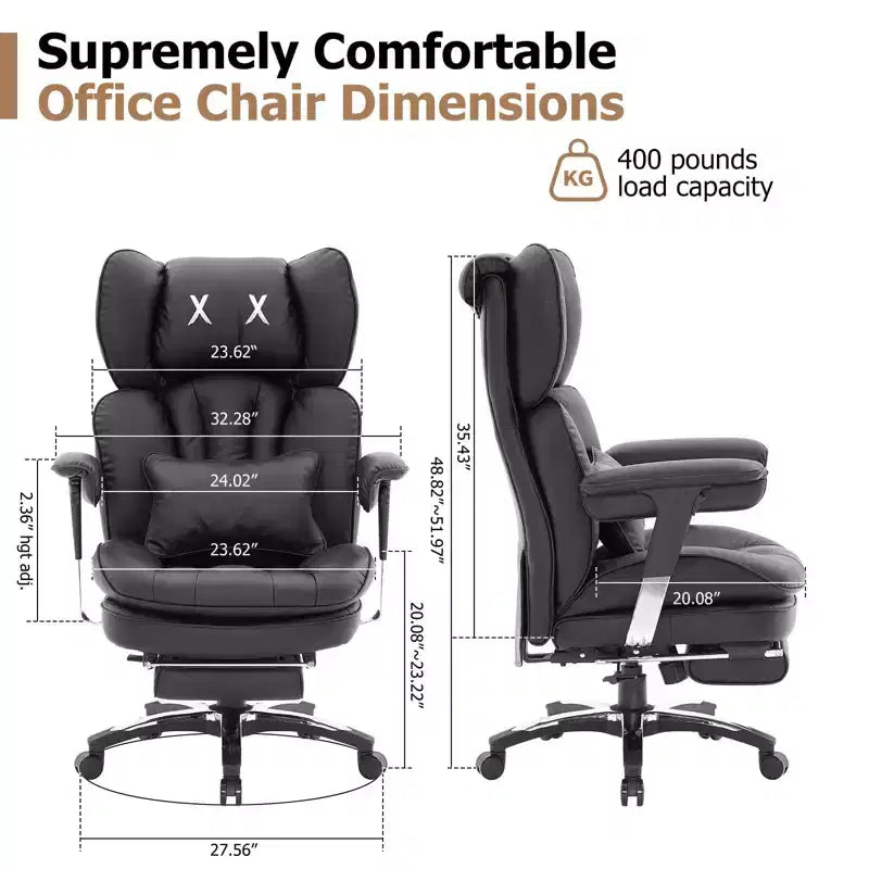 Sillón de oficina grande y alto con reposapiés - Silla de escritorio ejecutiva de respaldo alto Efomao con asiento ancho, reposabrazos ajustables, silla de ordenador ergonómica, color negro