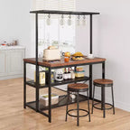 Coolmee Isla de Cocina de 42/47 pulgadas con Almacenamiento y Asientos - Estantería de 3 Niveles para Panadero, Soporte para Microondas, Mesa de Comedor para 4, 5 Ganchos y Capacidad de 50 lb