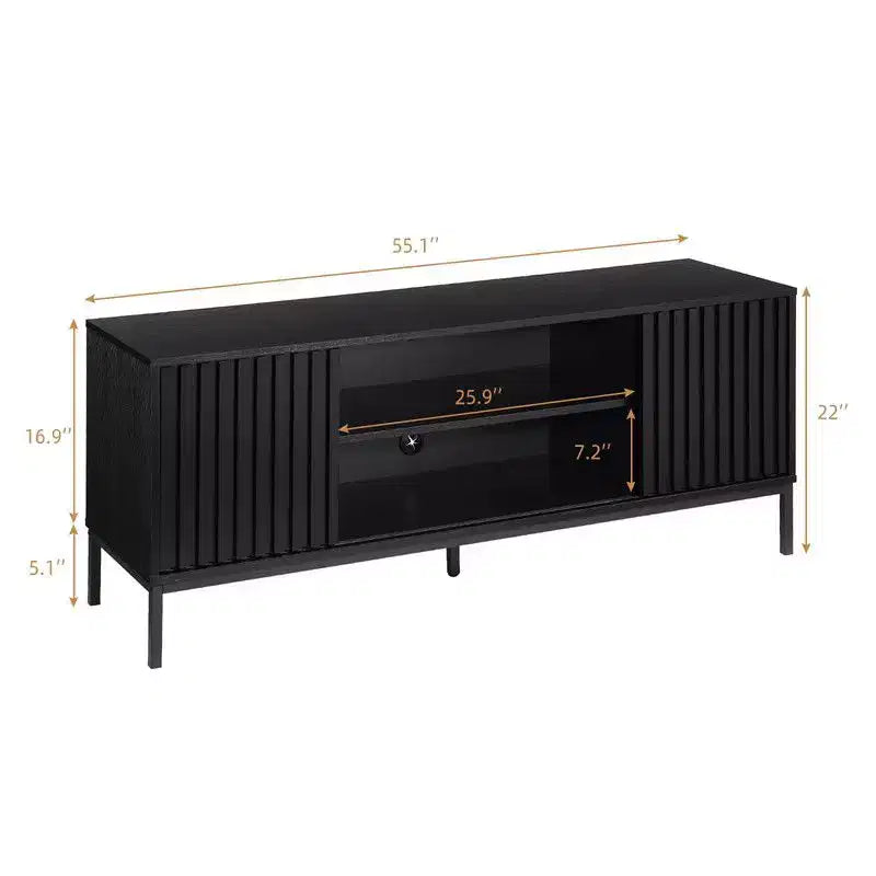 Mueble de TV negro para televisores de 32 a 65 pulgadas, centro de entretenimiento moderno con gabinetes de almacenamiento, mesa consola de TV para sala de estar
