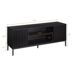 Mueble de TV negro para televisores de 32 a 65 pulgadas, centro de entretenimiento moderno con gabinetes de almacenamiento, mesa consola de TV para sala de estar