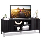 Mueble de TV negro para televisores de 32 a 65 pulgadas, centro de entretenimiento moderno con gabinetes de almacenamiento, mesa consola de TV para sala de estar