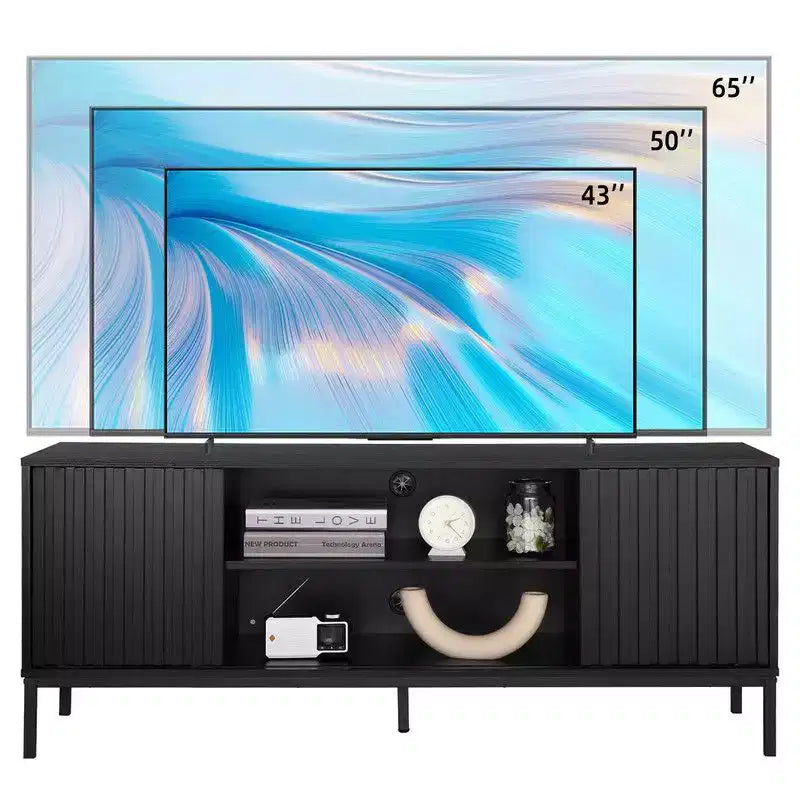 Mueble de TV negro para televisores de 32 a 65 pulgadas, centro de entretenimiento moderno con gabinetes de almacenamiento, mesa consola de TV para sala de estar