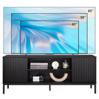 Mueble de TV negro para televisores de 32 a 65 pulgadas, centro de entretenimiento moderno con gabinetes de almacenamiento, mesa consola de TV para sala de estar