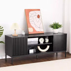 Mueble de TV negro para televisores de 32 a 65 pulgadas, centro de entretenimiento moderno con gabinetes de almacenamiento, mesa consola de TV para sala de estar