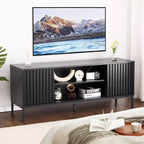 Mueble de TV negro para televisores de 32 a 65 pulgadas, centro de entretenimiento moderno con gabinetes de almacenamiento, mesa consola de TV para sala de estar