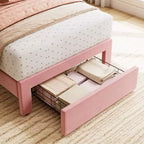 2 sets de base de cama individual con cajón debajo de la cama, plataforma de cama tapizada en terciopelo con cabecero ondulado, no necesita somier