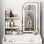 Tocador de maquillaje Tocador con espejo iluminado de 3 modos, cajones y estantes abiertos, blanco - ModernLuxe