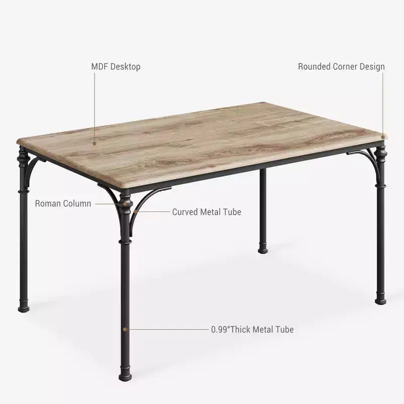 Juego de mesa de comedor para 4 personas con 4 sillas de metal y mesa de comedor rectangular moderna de madera para interiores, 5 piezas