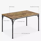 Juego de mesa de comedor para 4 personas con 4 sillas de metal y mesa de comedor rectangular moderna de madera para interiores, 5 piezas