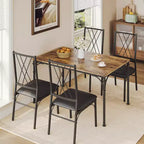 Juego de mesa de comedor para 4 personas con 4 sillas de metal y mesa de comedor rectangular moderna de madera para interiores, 5 piezas