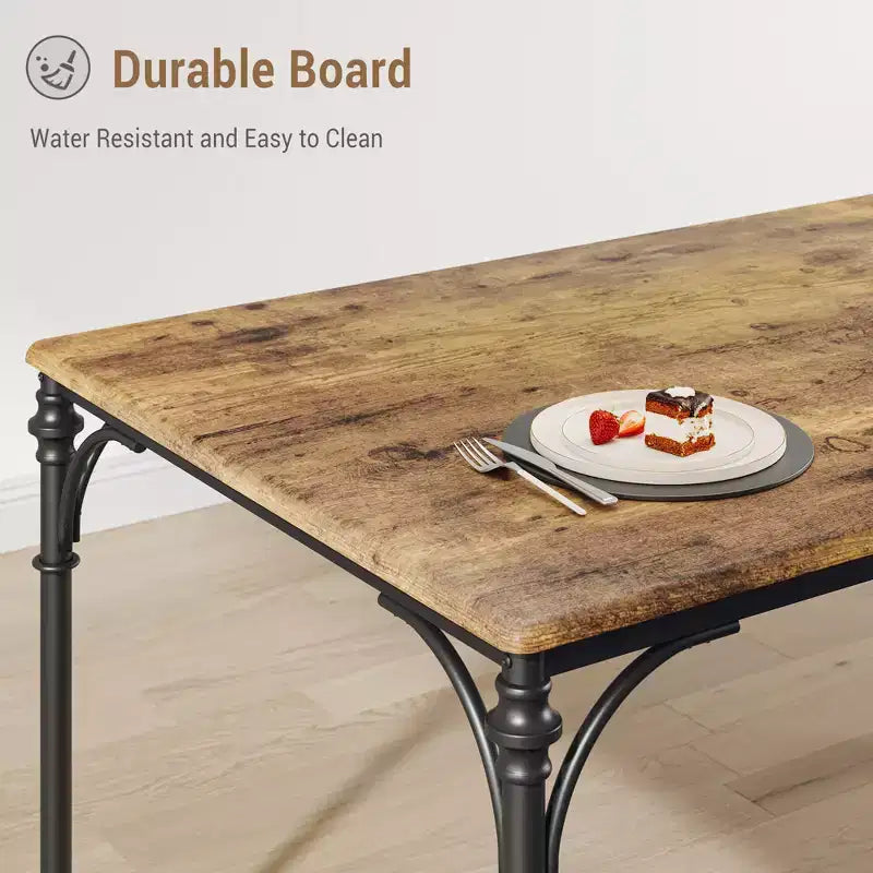 Juego de mesa de comedor para 4 personas con 4 sillas de metal y mesa de comedor rectangular moderna de madera para interiores, 5 piezas