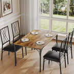 Juego de mesa de comedor para 4 personas con 4 sillas de metal y mesa de comedor rectangular moderna de madera para interiores, 5 piezas