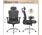 Silla de oficina ergonómica de malla GALAXHERO con función de inclinación de reposacabezas 3D ajustable, silla reclinable grande y alta con soporte lumbar y reposabrazos 3D