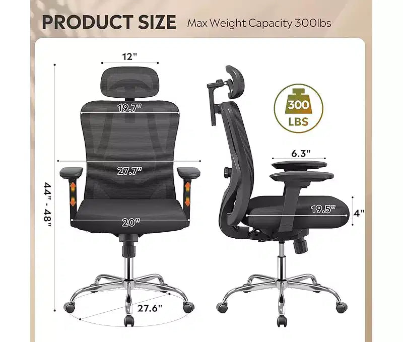 Silla de oficina ergonómica de malla GALAXHERO con función de inclinación de reposacabezas 3D ajustable, silla reclinable grande y alta con soporte lumbar y reposabrazos 3D
