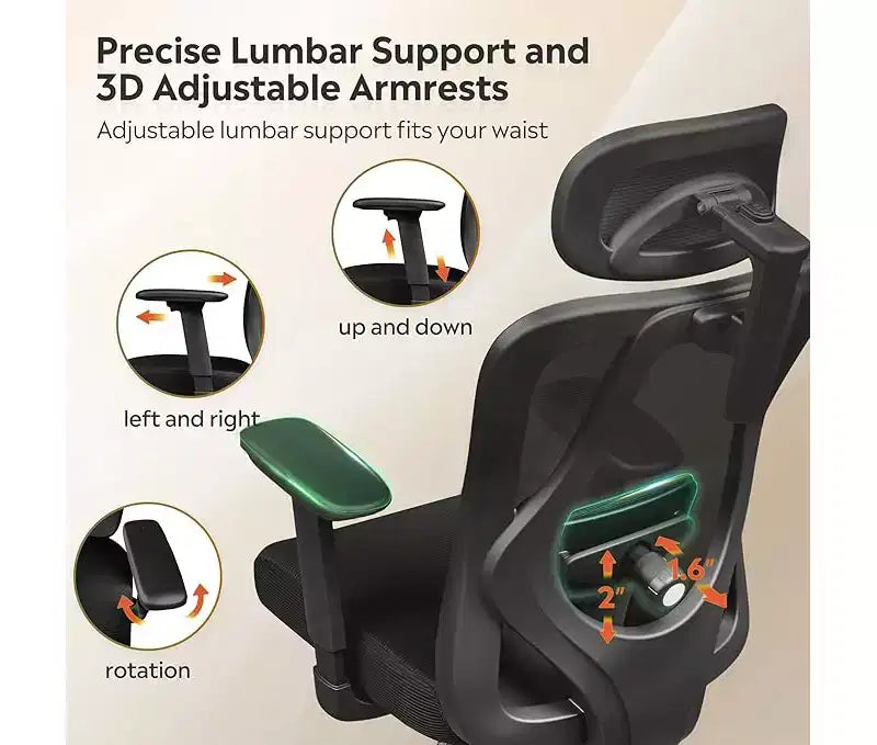 Silla de oficina ergonómica de malla GALAXHERO con función de inclinación de reposacabezas 3D ajustable, silla reclinable grande y alta con soporte lumbar y reposabrazos 3D