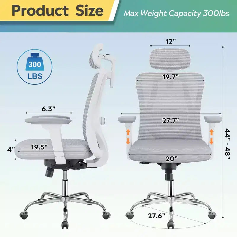 Silla de oficina ergonómica de malla GALAXHERO con función de inclinación de reposacabezas 3D ajustable, silla reclinable grande y alta con soporte lumbar y reposabrazos 3D