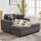 Sofá diván de pana de 54 pulgadas de gran tamaño, sofá cama tapizado, con estación de carga, portavasos y almohadas, sofá de pana para sala de estar, dormitorio