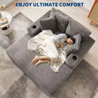 Sofá diván de pana de 54 pulgadas de gran tamaño, sofá cama tapizado, con estación de carga, portavasos y almohadas, sofá de pana para sala de estar, dormitorio