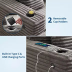Sofá diván de pana de 54 pulgadas de gran tamaño, sofá cama tapizado, con estación de carga, portavasos y almohadas, sofá de pana para sala de estar, dormitorio