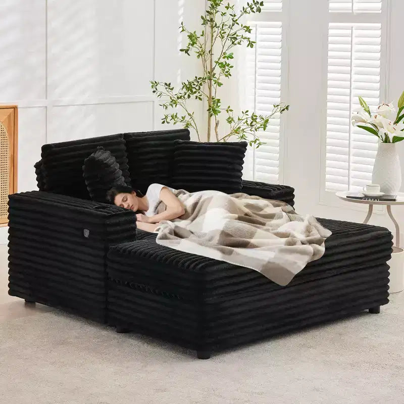 Sofá diván de pana de 54 pulgadas de gran tamaño, sofá cama tapizado, con estación de carga, portavasos y almohadas, sofá de pana para sala de estar, dormitorio