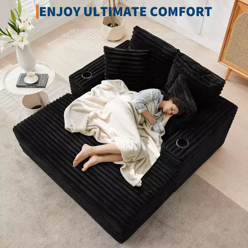 Sofá diván de pana de 54 pulgadas de gran tamaño, sofá cama tapizado, con estación de carga, portavasos y almohadas, sofá de pana para sala de estar, dormitorio