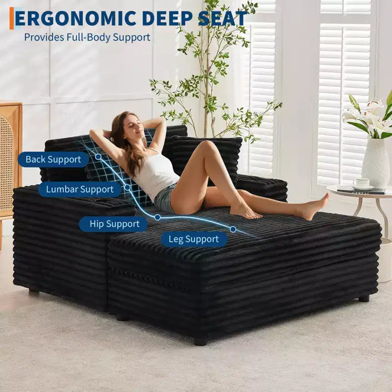 Sofá diván de pana de 54 pulgadas de gran tamaño, sofá cama tapizado, con estación de carga, portavasos y almohadas, sofá de pana para sala de estar, dormitorio