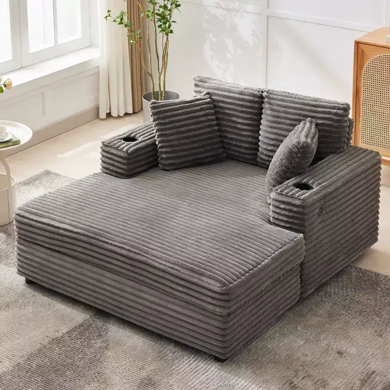 Sofá diván de pana de 54 pulgadas de gran tamaño, sofá cama tapizado, con estación de carga, portavasos y almohadas, sofá de pana para sala de estar, dormitorio