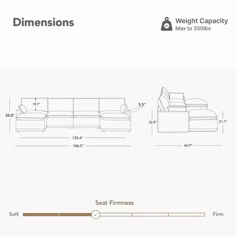 Sofá Seccional Modular de 3 Piezas de Gran Tamaño Spruce & Spring para Sala de Estar