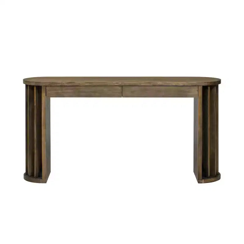 Mesa consola de 59 pulgadas Luxystar con diseño de líneas curvas y rectas para entrada y sala de estar, natural