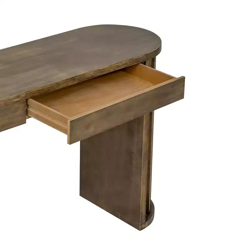 Mesa consola de 59 pulgadas Luxystar con diseño de líneas curvas y rectas para entrada y sala de estar, natural