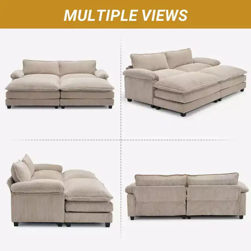 Karl Home | Sofá modular seccional de pana blanquecina de 90 pulgadas de ancho