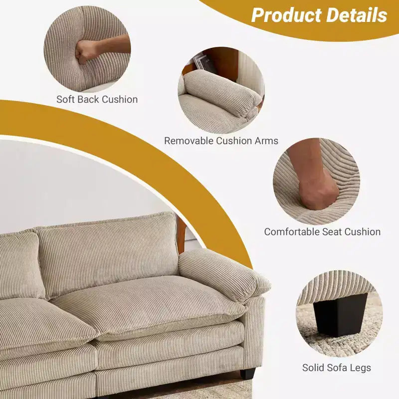 Karl Home | Sofá modular seccional de pana blanquecina de 90 pulgadas de ancho