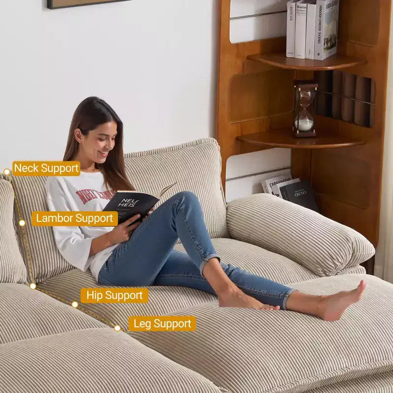 Karl Home | Sofá modular seccional de pana blanquecina de 90 pulgadas de ancho