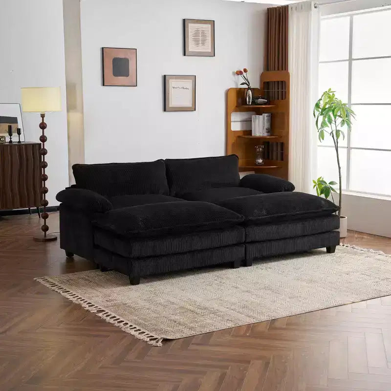 Karl Home | Sofá modular seccional de pana blanquecina de 90 pulgadas de ancho