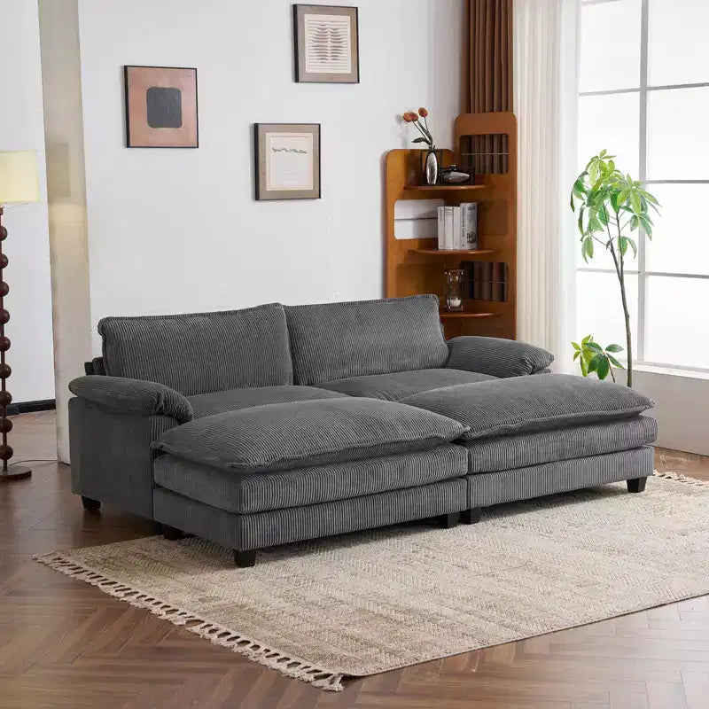 Karl Home | Sofá modular seccional de pana blanquecina de 90 pulgadas de ancho