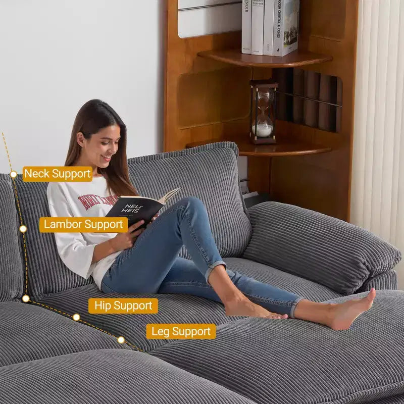 Karl Home | Sofá modular seccional de pana blanquecina de 90 pulgadas de ancho