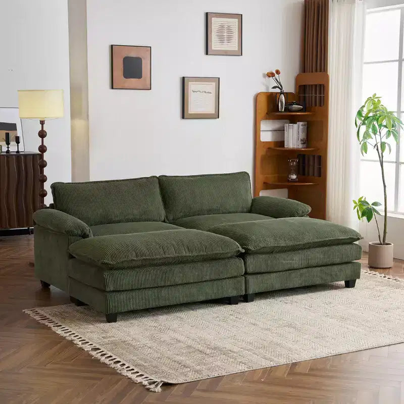 Karl Home | Sofá modular seccional de pana blanquecina de 90 pulgadas de ancho