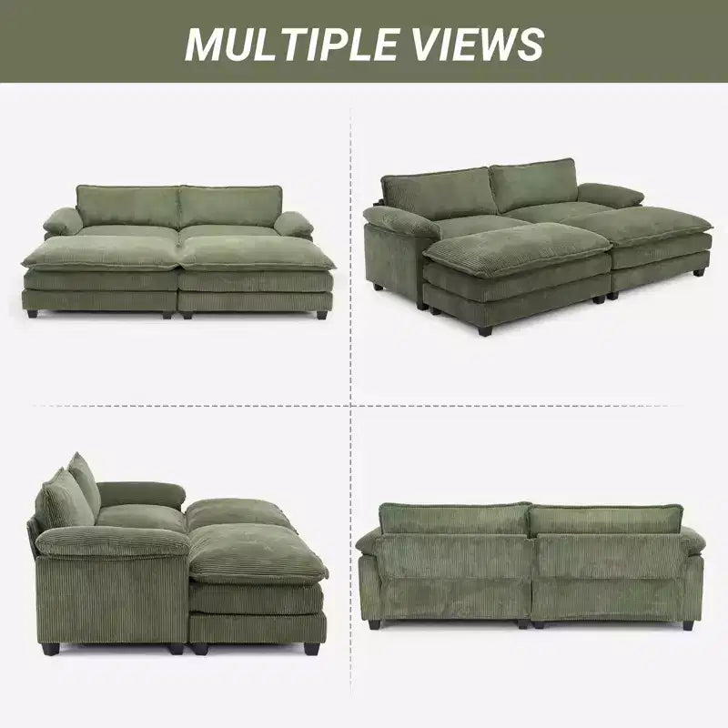 Karl Home | Sofá modular seccional de pana blanquecina de 90 pulgadas de ancho