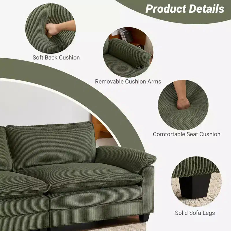 Karl Home | Sofá modular seccional de pana blanquecina de 90 pulgadas de ancho