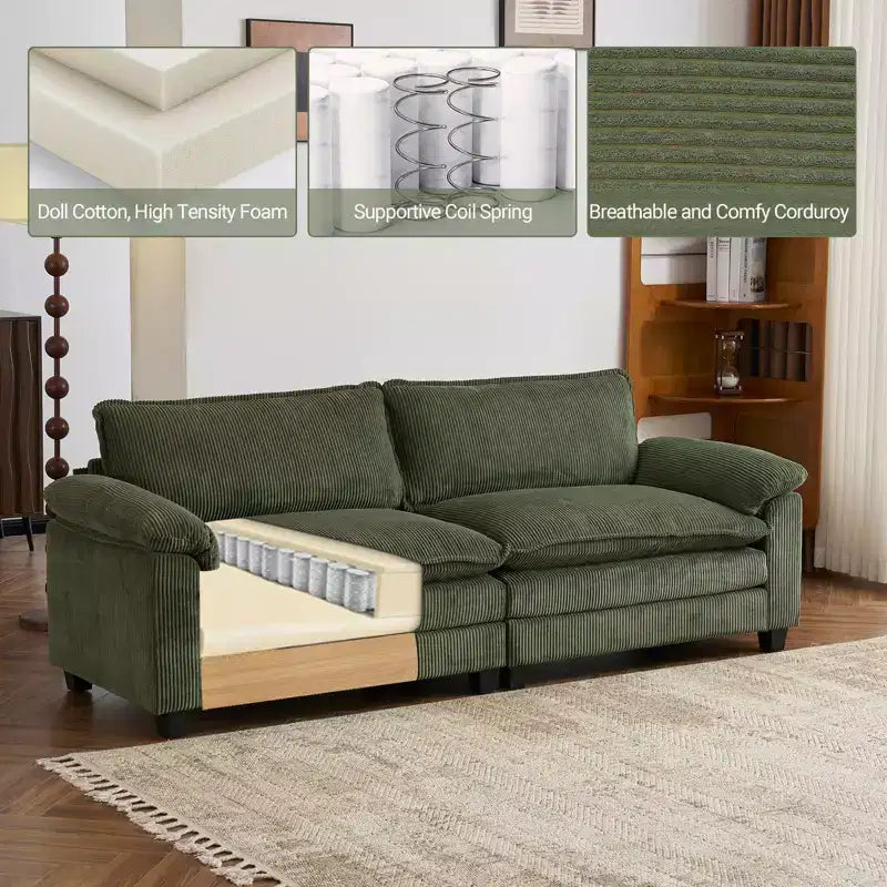 Karl Home | Sofá modular seccional de pana blanquecina de 90 pulgadas de ancho