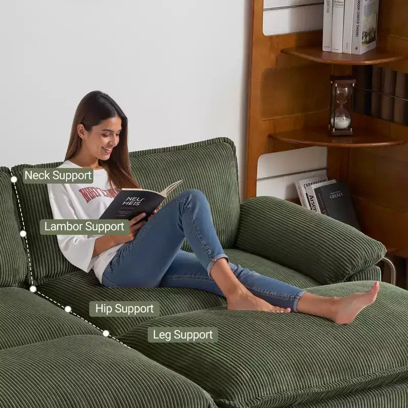 Karl Home | Sofá modular seccional de pana blanquecina de 90 pulgadas de ancho