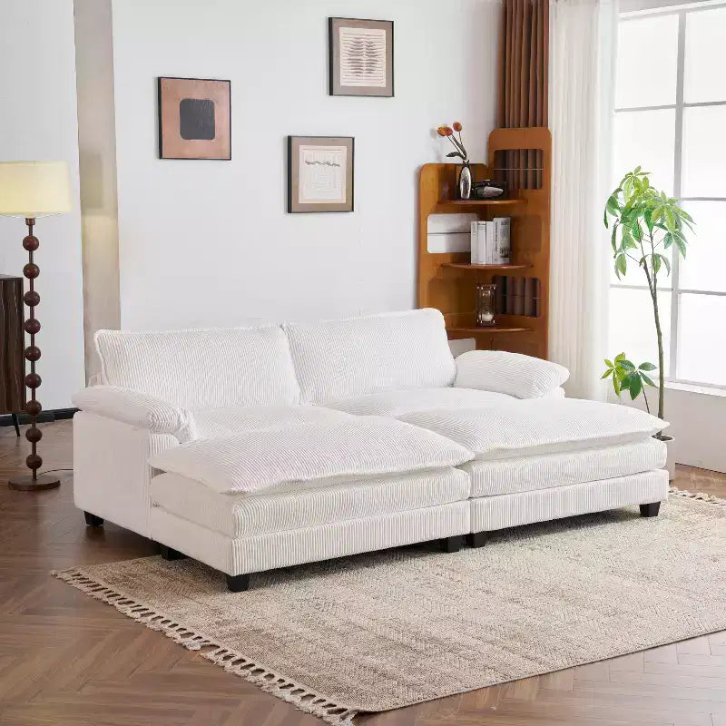 Karl Home | Sofá modular seccional de pana blanquecina de 90 pulgadas de ancho