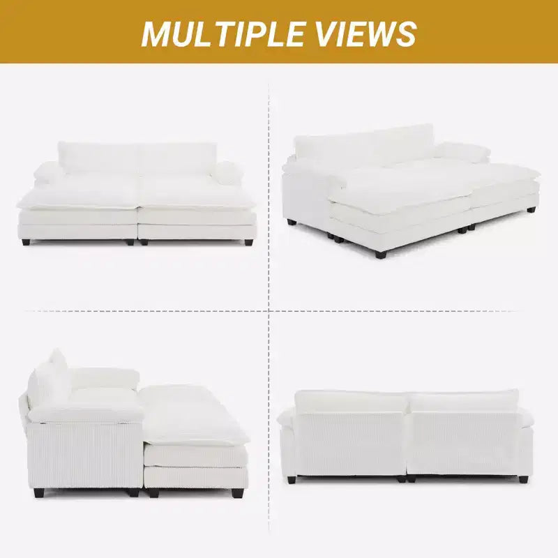 Karl Home | Sofá modular seccional de pana blanquecina de 90 pulgadas de ancho