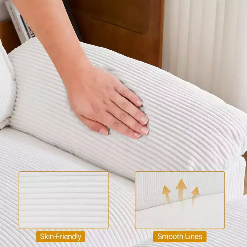 Karl Home | Sofá modular seccional de pana blanquecina de 90 pulgadas de ancho