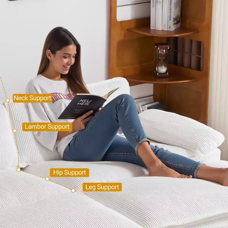 Karl Home | Sofá modular seccional de pana blanquecina de 90 pulgadas de ancho