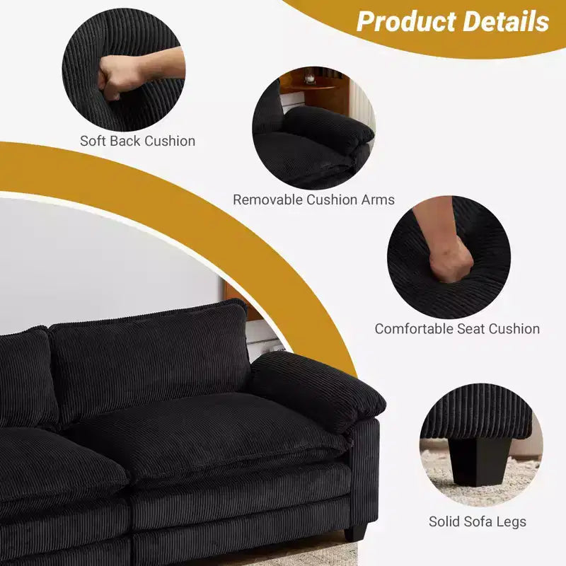 Karl Home | Sofá modular seccional de pana blanquecina de 90 pulgadas de ancho