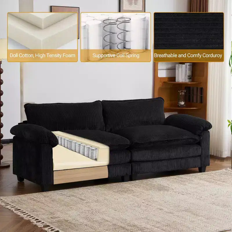 Karl Home | Sofá modular seccional de pana blanquecina de 90 pulgadas de ancho